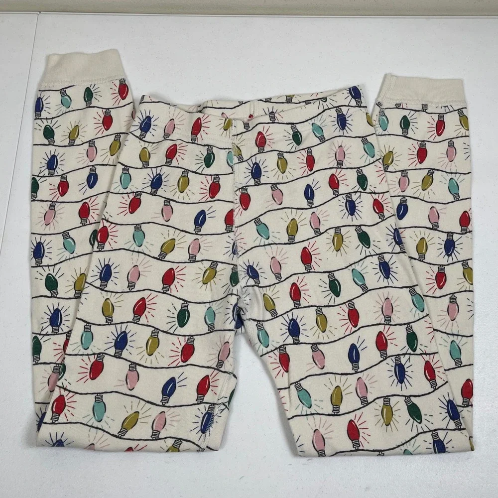 Hanna Andersson Christmas Lights Pajama Set Kids Size 10 White Organic‎ Cotton